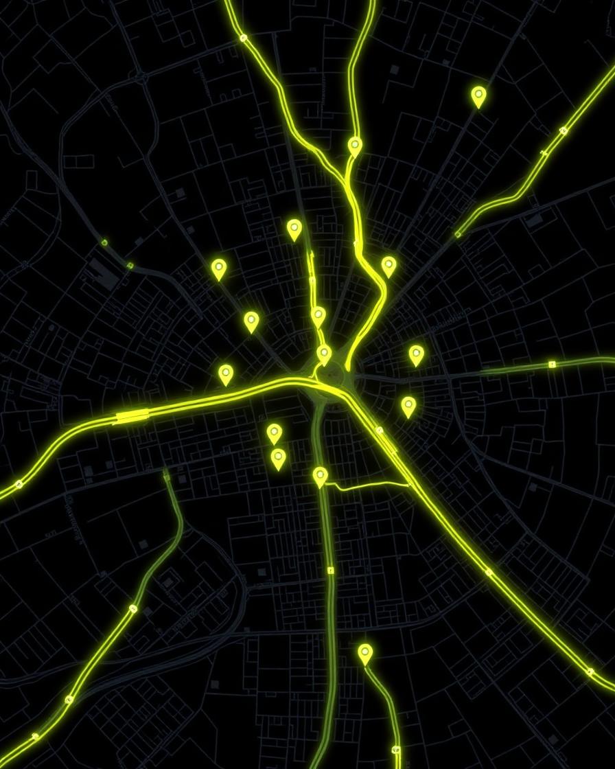 Live dispatch map showing tracked vehicles and routes